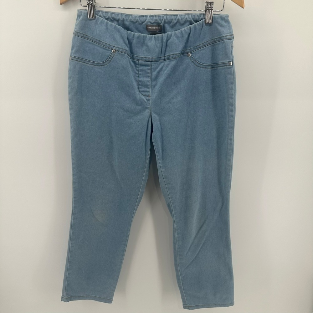 Van Heusen Ankle Jeans Womens 8 Blue Denim Pull On Stretch Extensible Low Rise